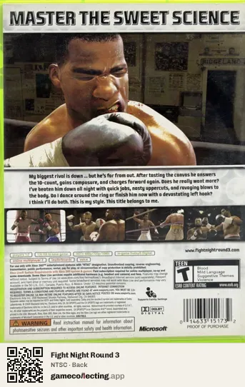 Fight Night Round 3 Xbox 360, NTSC box back