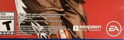 Apex Legends, the ESRB box on its front
