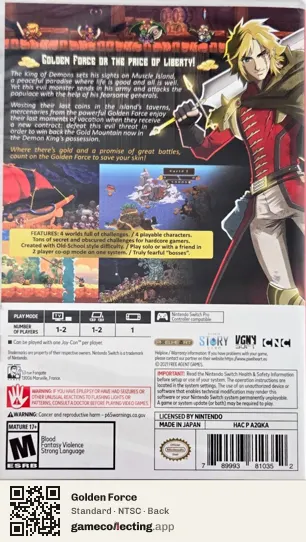 Golden Force Nintendo Switch, NTSC box back