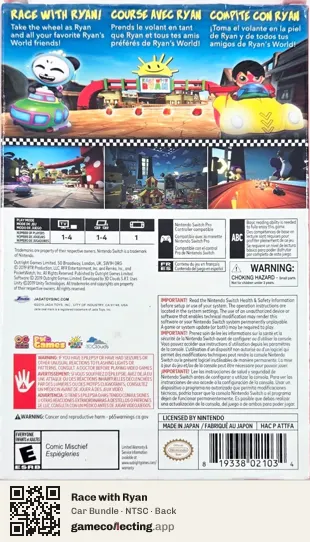 Race with Ryan Nintendo Switch, NTSC box back