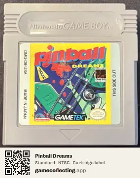 Pinball Dreams Game Boy, NTSC cartridge label