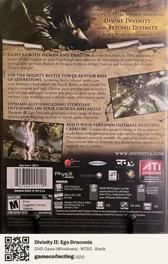 Divinity II: Ego Draconis Computer, NTSC box back