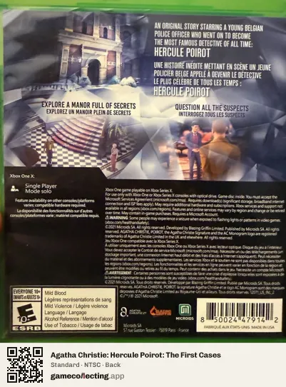 Agatha Christie: Hercule Poirot: The First Cases Xbox One, NTSC box back