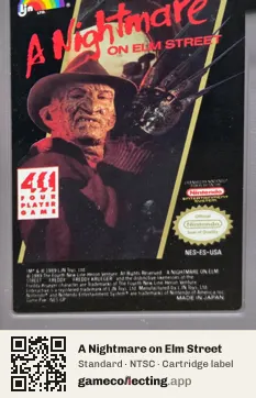 A Nightmare on Elm Street Nintendo Entertainment System, NTSC cartridge label