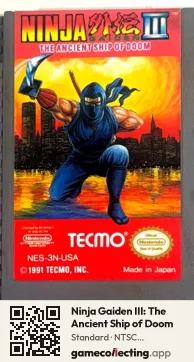 Ninja Gaiden III: The Ancient Ship of Doom Nintendo Entertainment System, NTSC cartridge label