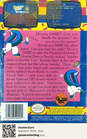 Double Dare Nintendo Entertainment System, NTSC box back