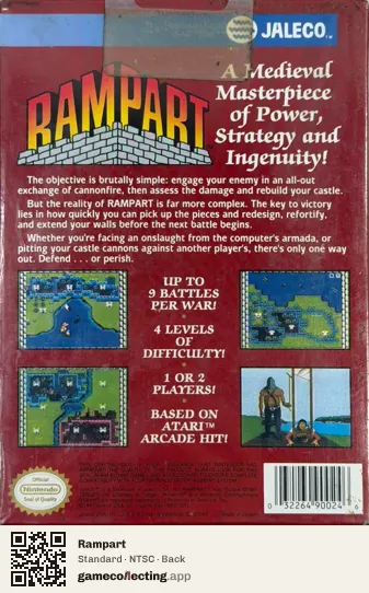 Rampart Nintendo Entertainment System, NTSC box back