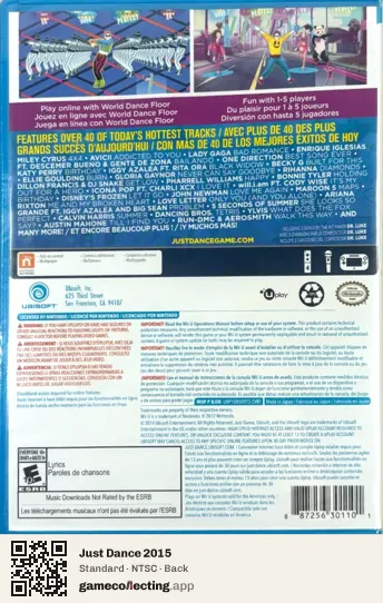Just Dance 2015 Nintendo Wii U, NTSC box back