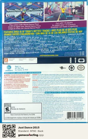 Just Dance 2015 Nintendo Wii U, NTSC box back