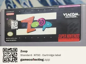 Zoop Super Nintendo Entertainment System, NTSC cartridge label