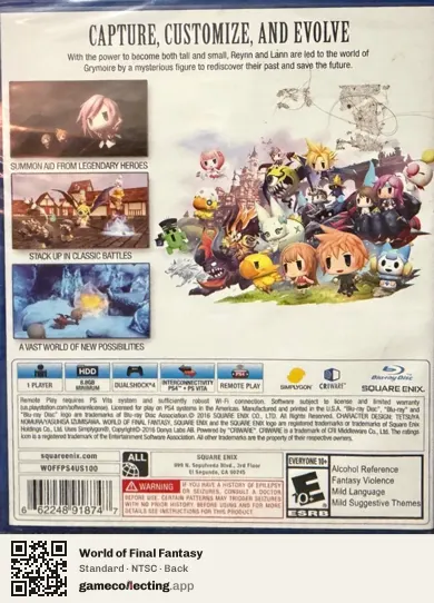 World of Final Fantasy PlayStation 4, NTSC box back