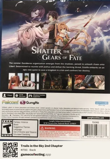Trails in the Sky 2nd Chapter PlayStation 5, NTSC box back