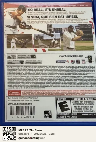MLB 12: The Show PlayStation Vita, Canada box back