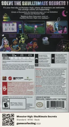 Monster High: Skulltimate Secrets Nintendo Switch, NTSC box back