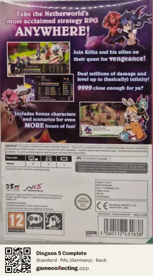 Disgaea 5 Complete Nintendo Switch, Germany box back