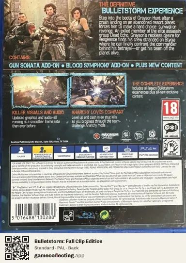 Bulletstorm: Full Clip Edition PlayStation 4, PAL box back