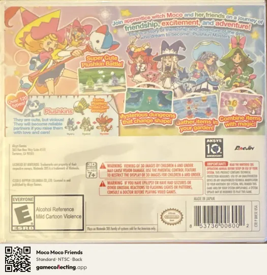 Moco Moco Friends Nintendo 3DS, NTSC box back