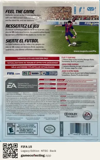 FIFA 15 Nintendo Wii, NTSC box back