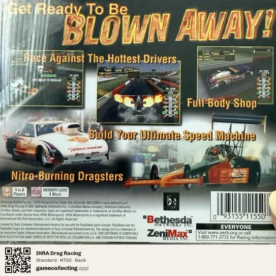 IHRA Drag Racing PlayStation, NTSC box back