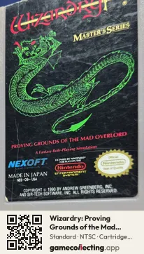 Wizardry: Proving Grounds of the Mad Overlord Nintendo Entertainment System, NTSC cartridge label