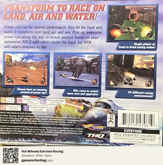 Hot Wheels Extreme Racing PlayStation, NTSC box back