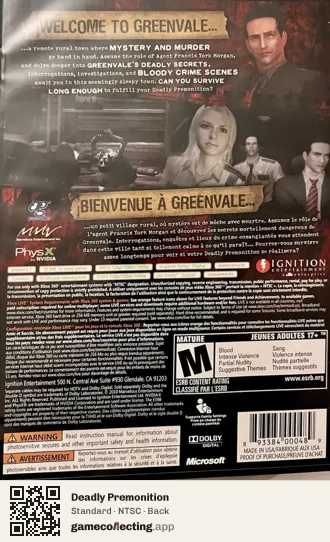 Deadly Premonition Xbox 360, NTSC box back