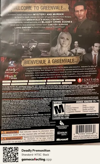 Deadly Premonition Xbox 360, NTSC box back