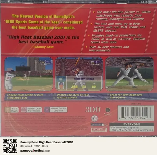 Sammy Sosa High Heat Baseball 2001 PlayStation, NTSC box back
