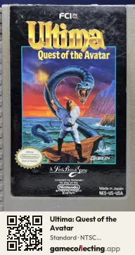 Ultima: Quest of the Avatar Nintendo Entertainment System, NTSC cartridge label