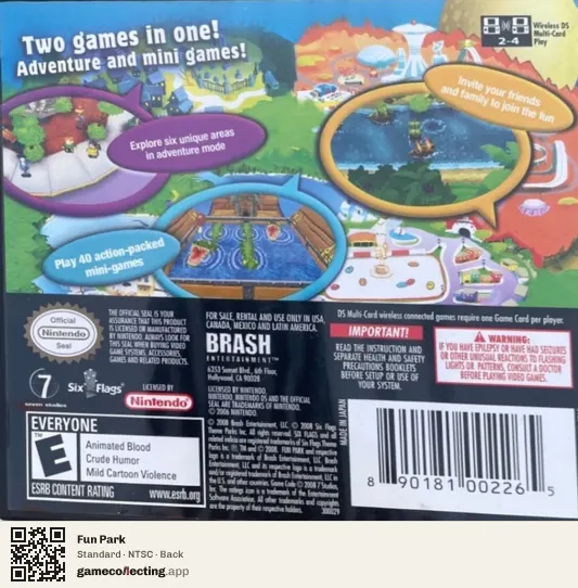 Fun Park Nintendo DS, NTSC box back