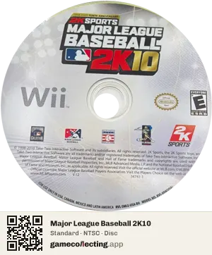 Major League Baseball 2K10 Nintendo Wii, NTSC disc