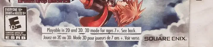 Kingdom Hearts 3D: Dream Drop Distance, the ESRB box on its front