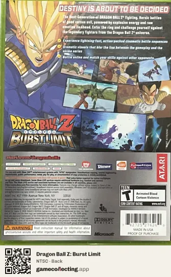 Dragon Ball Z: Burst Limit Xbox 360, NTSC box back