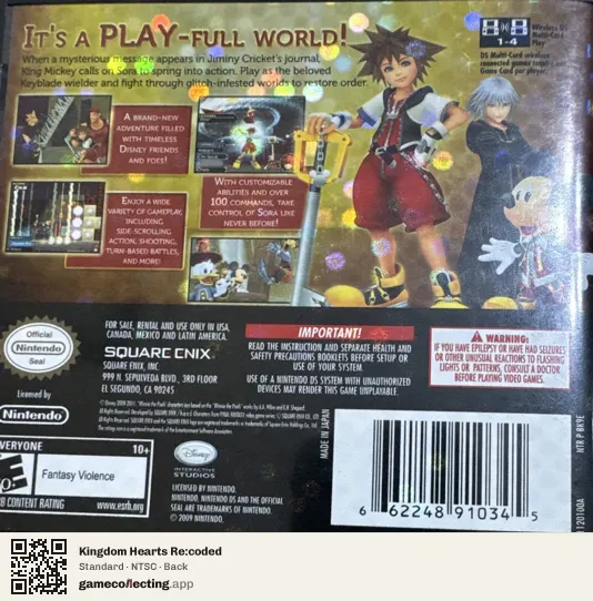 Kingdom Hearts Re:coded Nintendo DS, NTSC box back