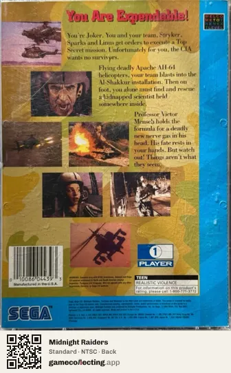 Midnight Raiders Sega Mega-CD / Sega CD, NTSC box back