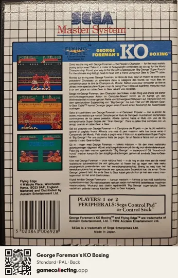 George Foreman's KO Boxing Sega Master System, PAL box back