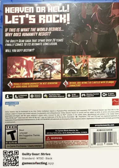 Guilty Gear: Strive PlayStation 5, NTSC box back
