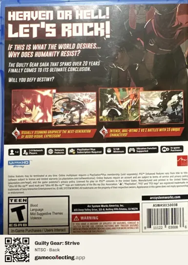 Guilty Gear: Strive PlayStation 5, NTSC box back