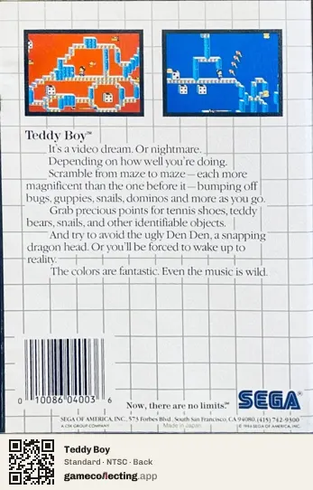 Teddy Boy Sega Master System, NTSC box back