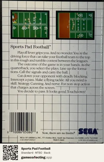 Sports Pad Football Sega Master System, NTSC box back