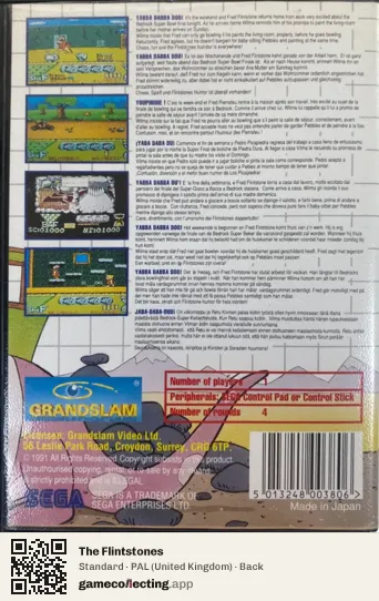 The Flintstones Sega Master System, United Kingdom box back