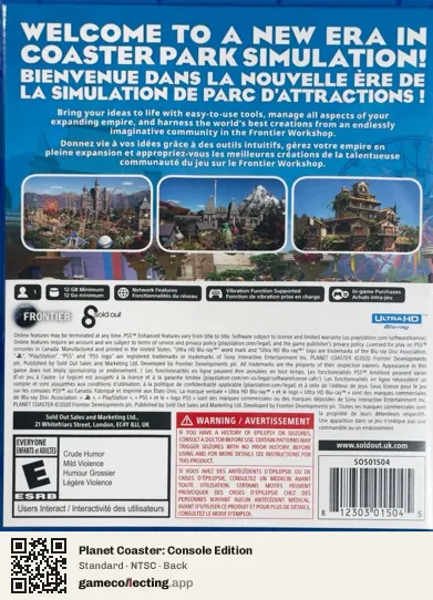 Planet Coaster: Console Edition PlayStation 5, NTSC box back