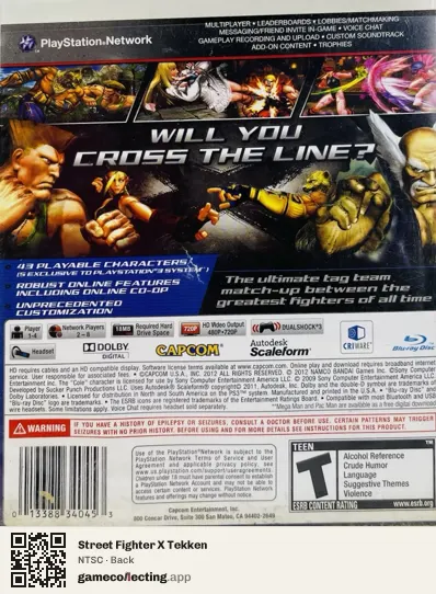 Street Fighter X Tekken PlayStation 3, NTSC box back