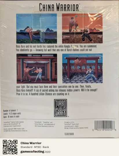 China Warrior TurboGrafx-16, NTSC box back