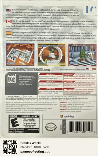 Rubik's World Nintendo Wii, NTSC box back