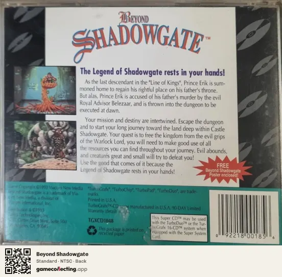 Beyond Shadowgate TurboGrafx-CD, NTSC box back