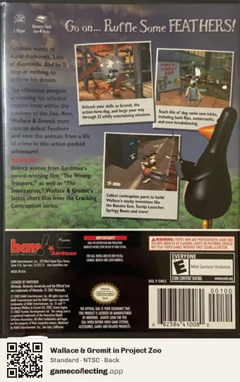Wallace & Gromit in Project Zoo Nintendo GameCube, NTSC box back