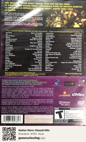 Guitar Hero: Smash Hits PlayStation 2, NTSC box back