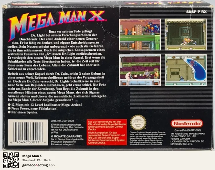 Mega Man X Super Nintendo Entertainment System, PAL box back