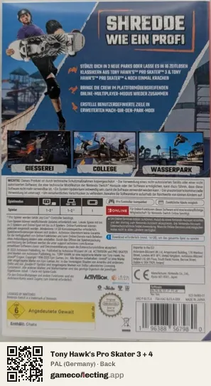 Tony Hawk's Pro Skater 3 + 4 Nintendo Switch, Germany box back